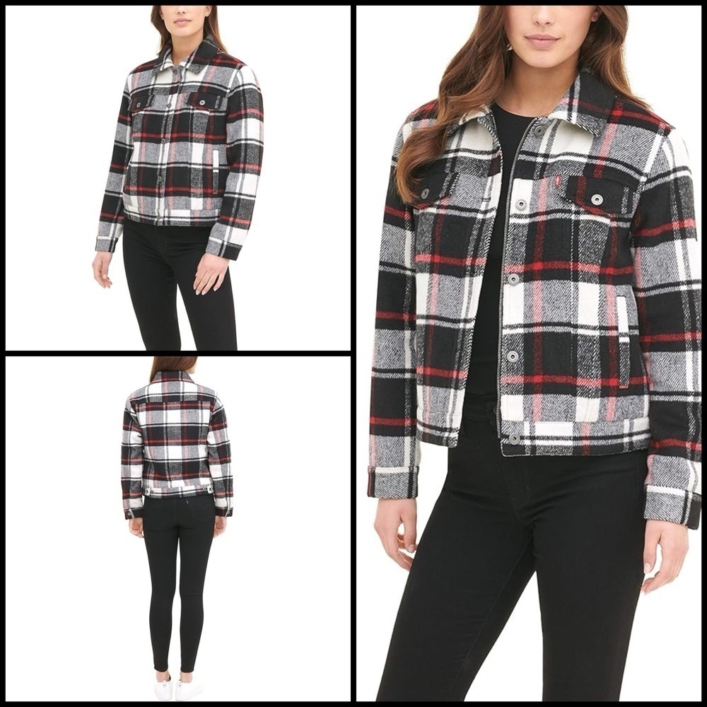 Levi's Women’s Wool Blend Classic Preppy Academia Plaid  Trucker Jacket - XS